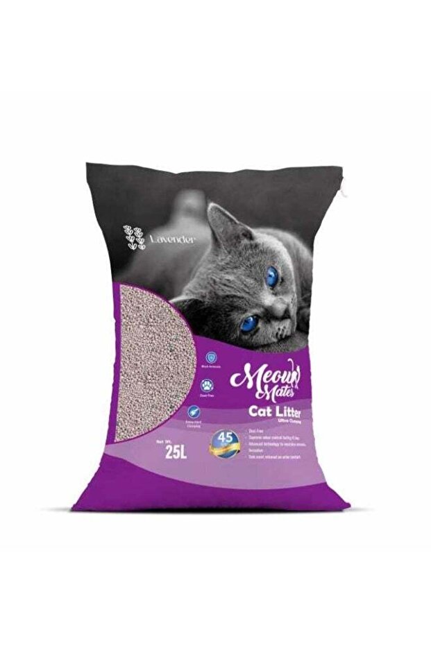 Meow Mates Bentonite Cat Litter Lavender Scent 25L/20kg – Extra-Hard Clumping, Dust-Free & Advanced Odor Control
