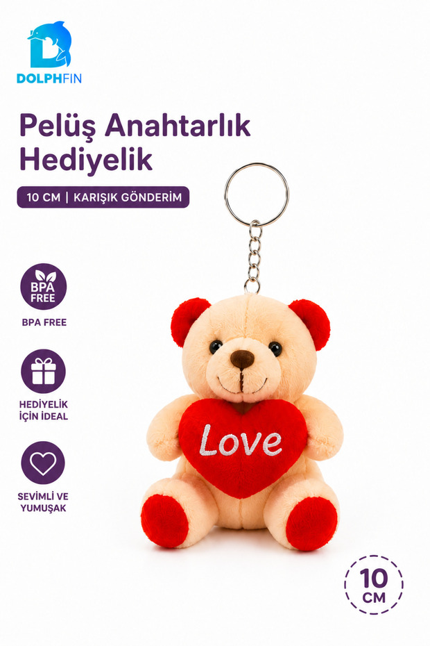 Love Heart Plush Teddy Bear Keychain 10 cm Bag Ornament Gift