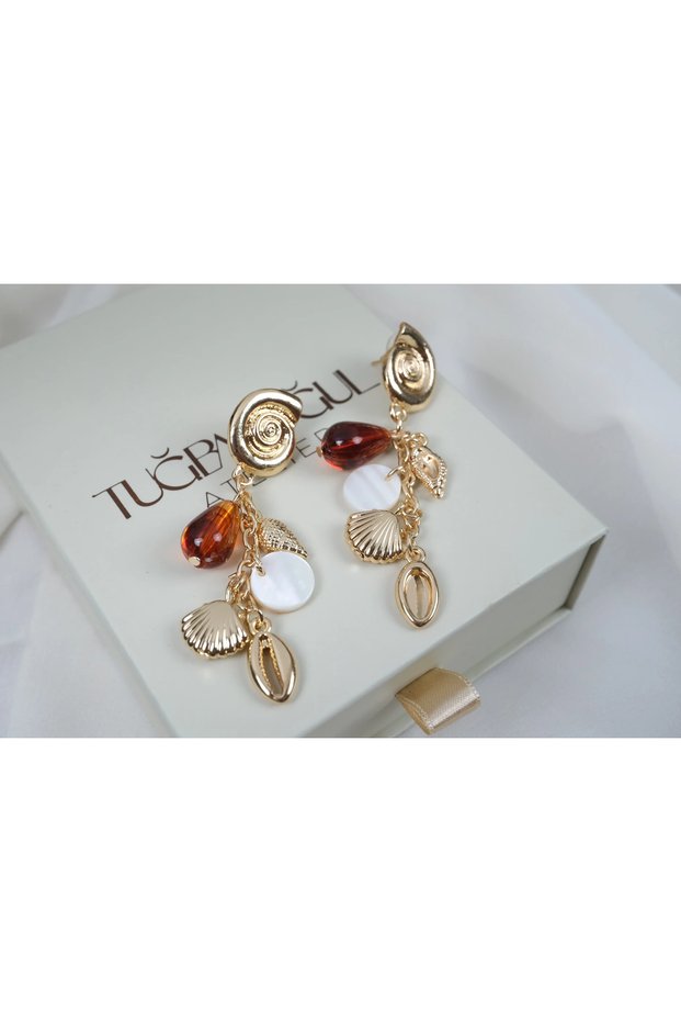 Kp696-1 Bohem Sea Shell Dangle Earrings (Length 65 mm)