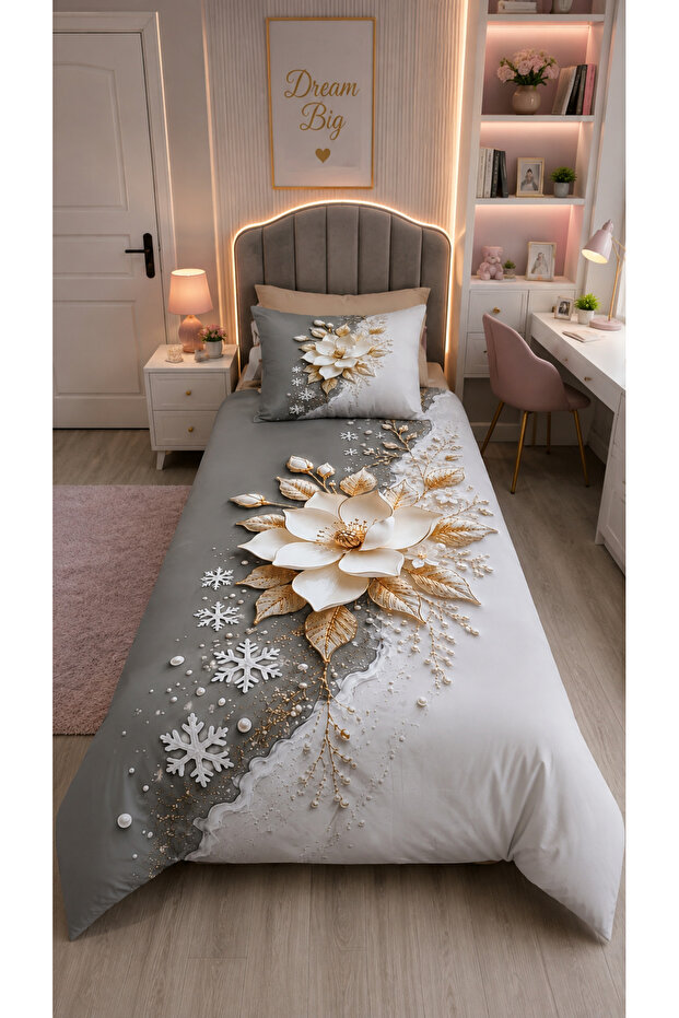 Kardelen 5D Digital Printed 100% Cotton Single Duvet Cover Set (4 Pieces)