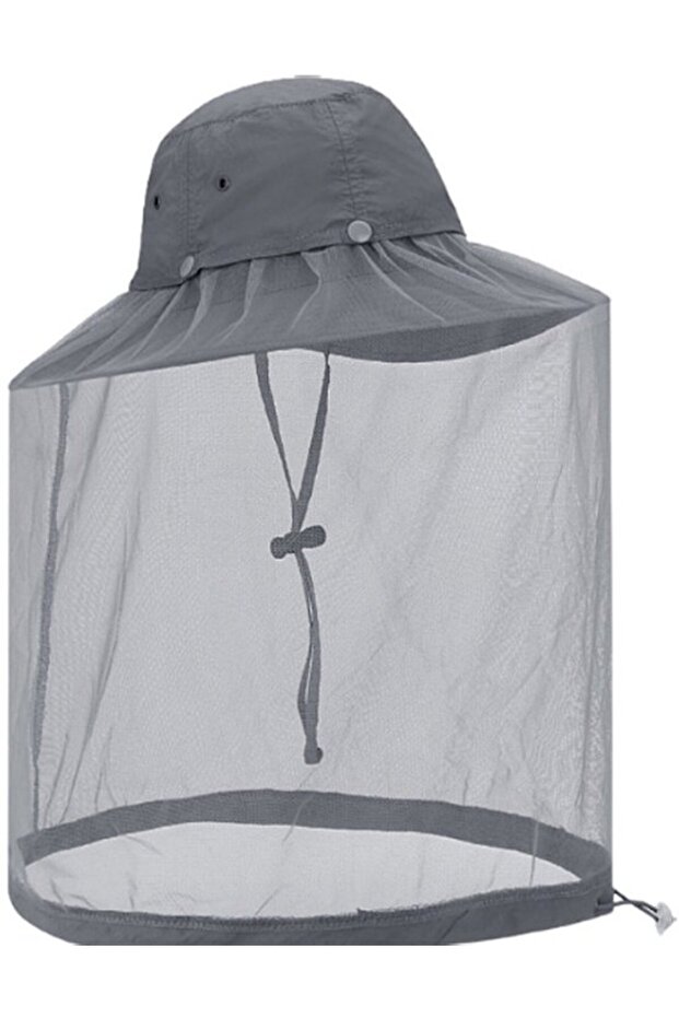 Sun hat with mosquito net dark gray hunting hidden insect net.
