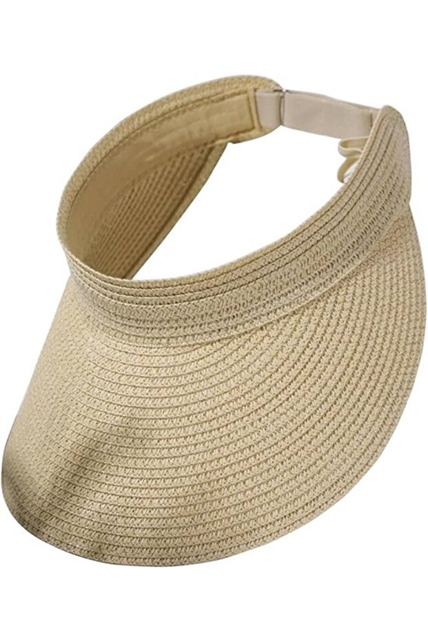 Women's foldable straw hat beige 11cm brim adjustable.
