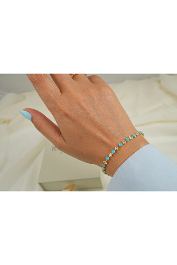 Blk621 Turquoise and White Stone Waterway Bracelet (16 cm + 2 cm Extension)