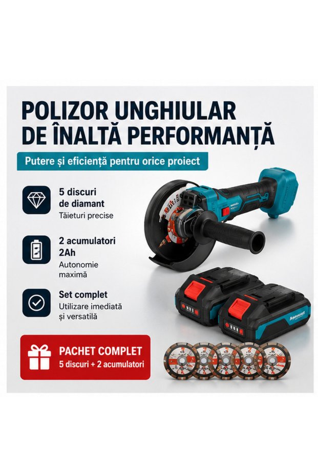 Mini Angle Grinder 48V, 2 Batteries, 5 Discs