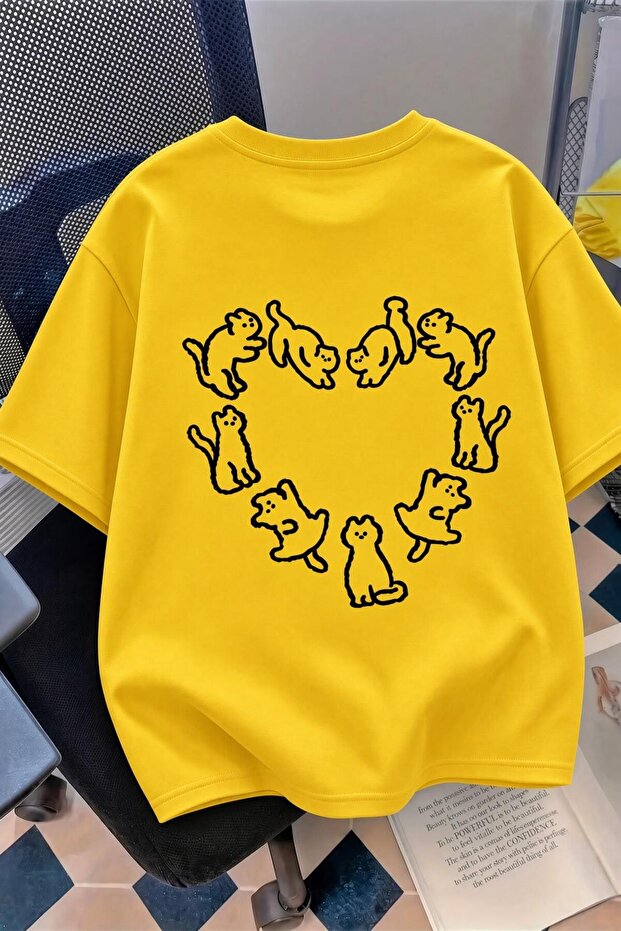 Cat Heart Pattern Oversize/Relaxed Cut Short Sleeve T-Shirt
