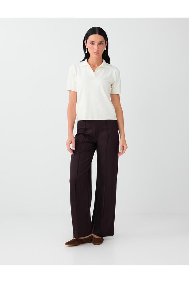 Bitter Brown Wide Leg High Waist Long Knitted Pants