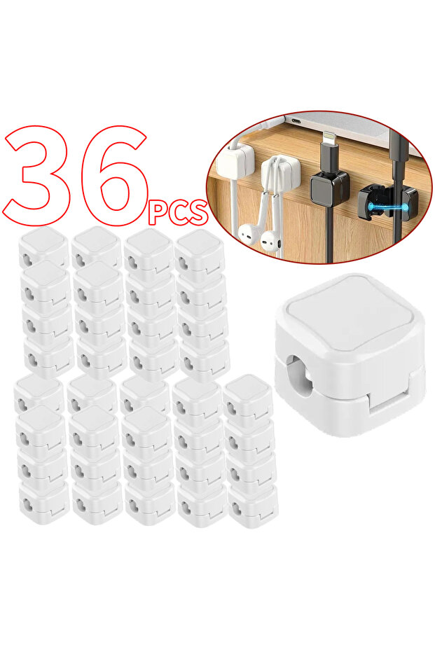 36 WHITE 36/16/8/4PCS Magnetic Cable Clips Cable Smooth Adjustable Cord Holder Under Desk Cable Mana