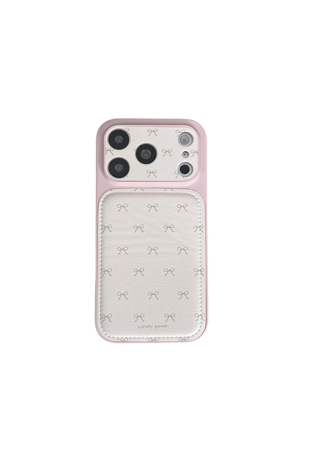 iPhone17 Pro Max WHITE Korean Style Leather Bow Pattern Instantly Become Large View Window With Pend