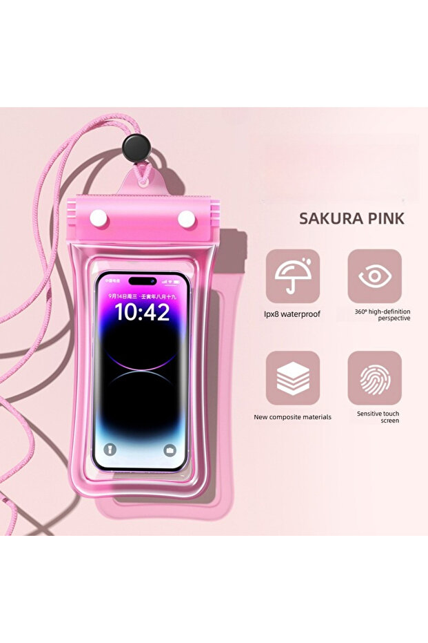 TPU Case & Strap pink Three Fold Inflatable Airbag Waterproof Phone Pouch Floating Touchscreen Seale