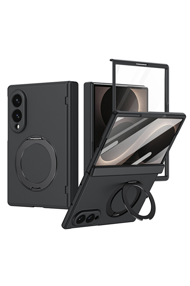 Galaxy Z Fold 8 black Magnetic Rotating Bracket Wireless Charging Phone Case for Z Fold 8 7 6 with
