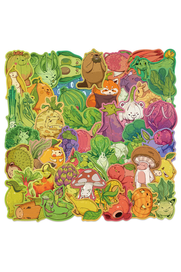 MULTICOLOR 50Pcs Cute Fruit Animal Stickers Vegetable DIY Stickers Scrapbooking Phone Luggage Skate