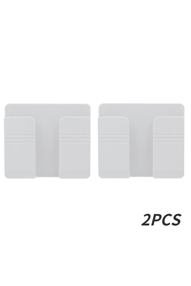 2PCS-White Wall Mount Mobile Phone Bracket Punch Free Smartphone Charging Stand Remote Control Stick