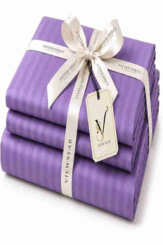 3-Piece Striped Fitted Pastel Green Bed Sheet Set with 2 Pillowcases, Soft Breathable Bedding
