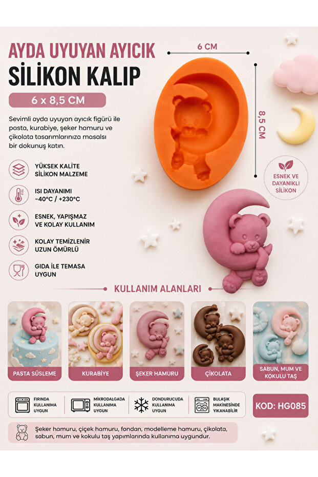 Silicone Mold with Teddy Bear Figure – Plush Teddy Bear & Teddy Bear Models Sleeping on the Moon