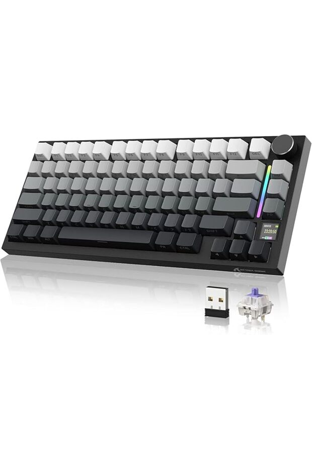 كيبورد يندياو USB موديل AK820 مريح باللون الرمادي والأبيض متوافق مع ويندوز و ماك و PS4 باللغة الإنجل