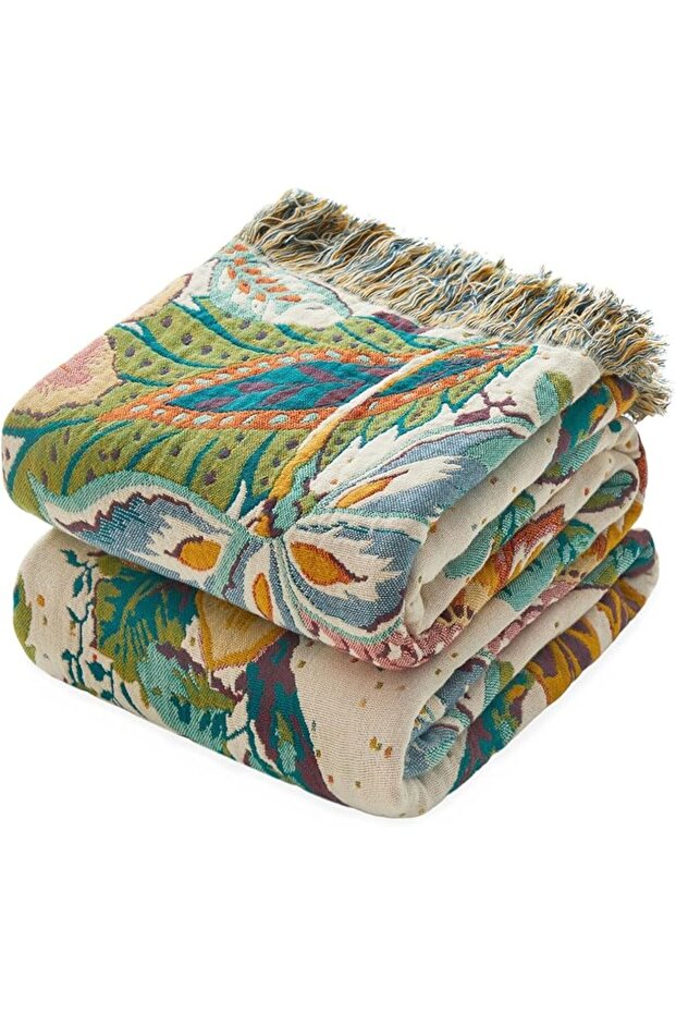 MSGKV Boho Throw Blanket 100% Cotton Blankets for Bed Couch 60'x80', Soft Fall Mexican Blanket Trave