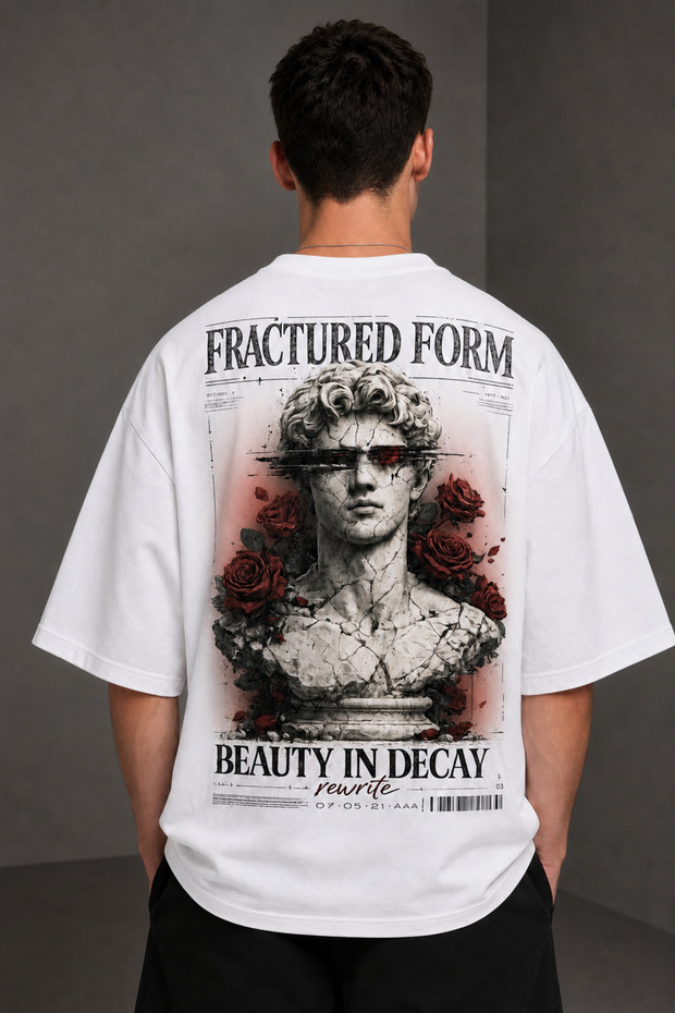 Fractured Form Unisex White 100% Cotton Oversize Printed T-Shirt