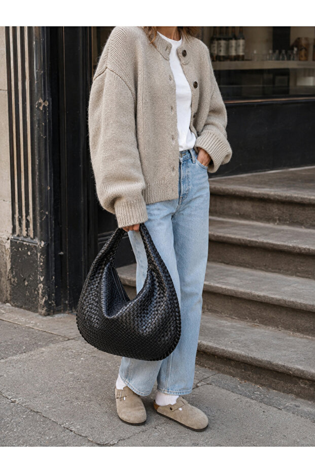 Women's Soft Knitted Hobo Bag - Black