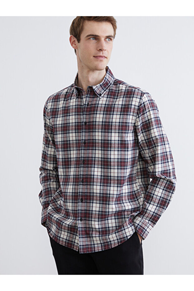 Esvab • Modern & Distinctive Standart Fit Long Sleeve Checkered Embroidered Men's Lumberjack Shirt