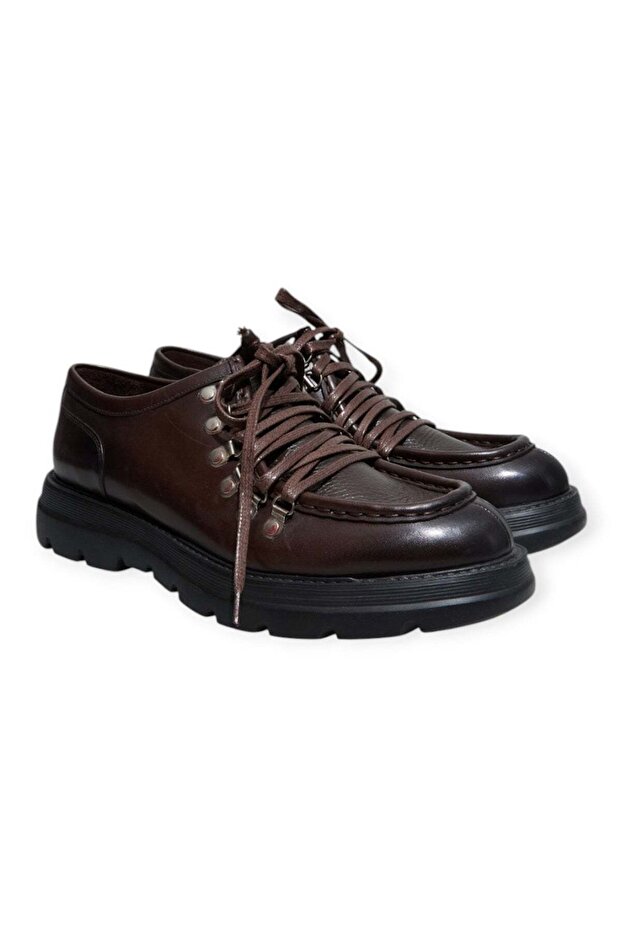 Brown Lace-Up Genuine Leather Men's Shoes