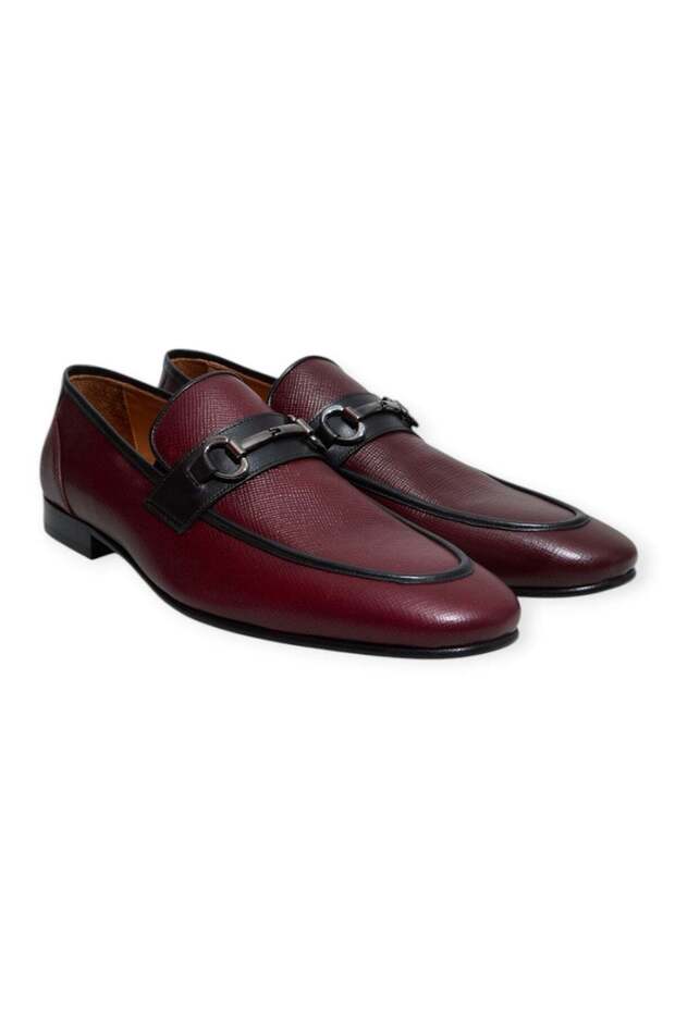 Burgundy Color Laceless Genuine Leather Men's Shoes