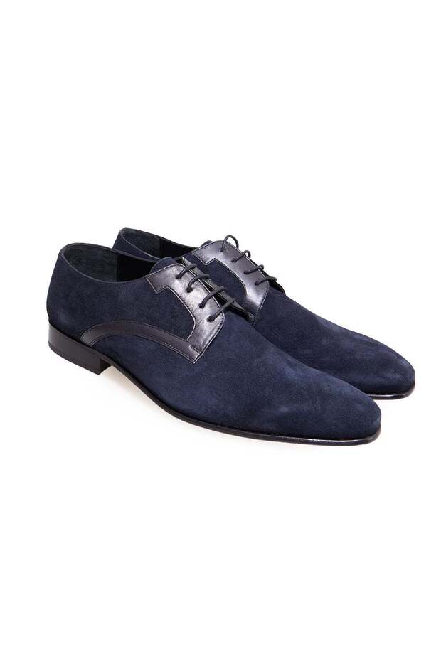 Dark Blue Color Lace-Up Genuine Leather Suede Leather Sole Men's Shoes
