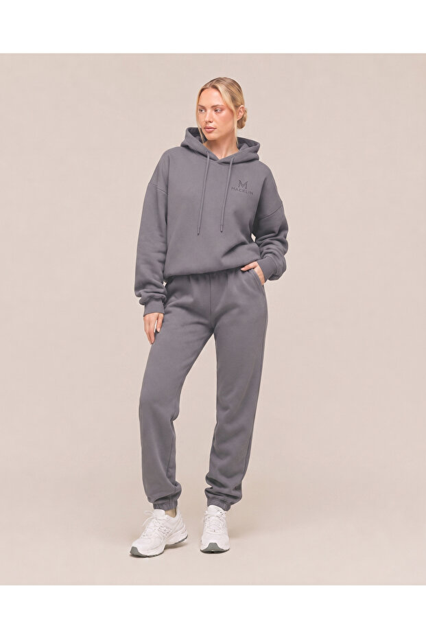 Unisex Men's Women's m Logo Printed Oversize 3 Thread Hooded Jogger Bottom Tracksuit Set