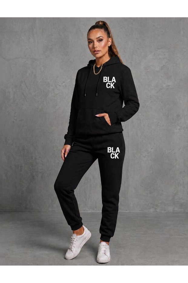 Hooded Sweatshirt 2-Piece Combination Winter Hooded Black Printed Women's / Men's Unisex Model