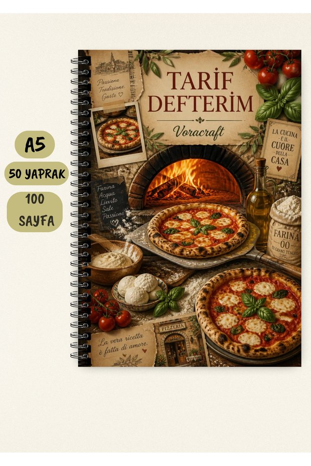 Recipe Book, Pizza Themed 50 Sheets / 100 Pages, A5 / Wire Spiral Trf0052