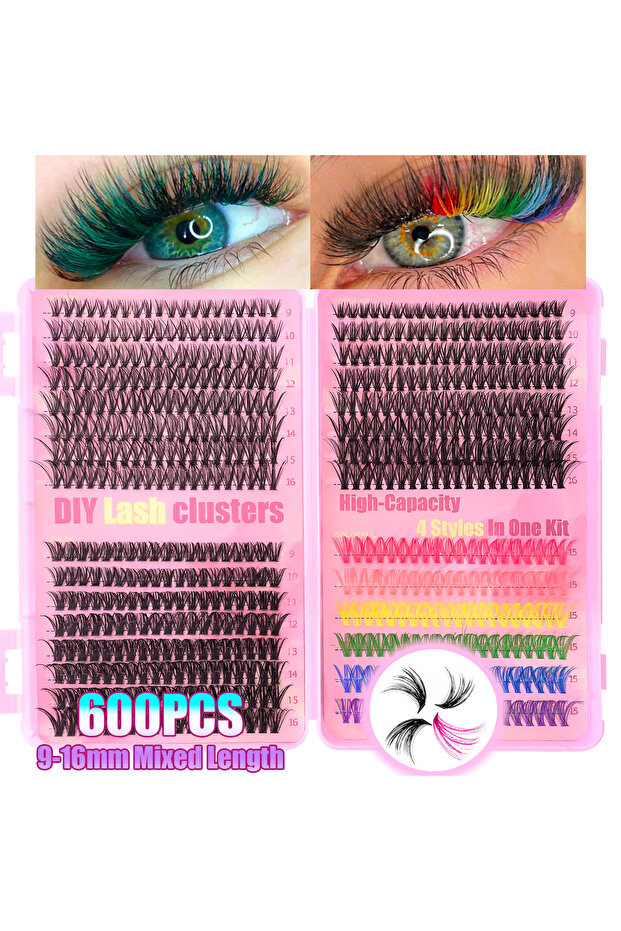 Eyelash Book 600pcs Colorful Lashes Cluster Eyelash Book Clusters Extensions, 9-16mm mix Individual