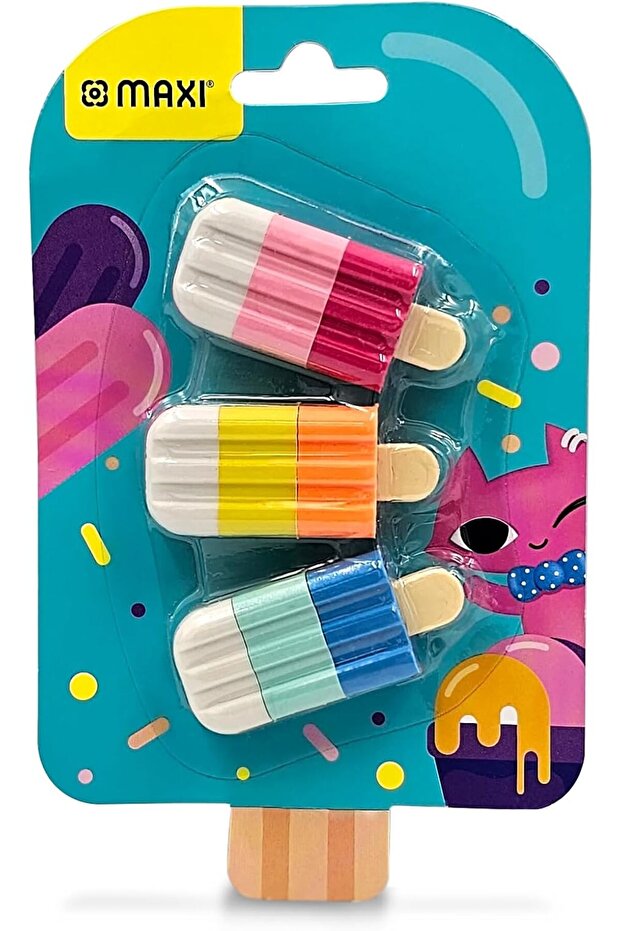 Maxi 3D Eraser Icecreem Stick [Pack of 3pc Blister] For erasing performance for School, Office and Home