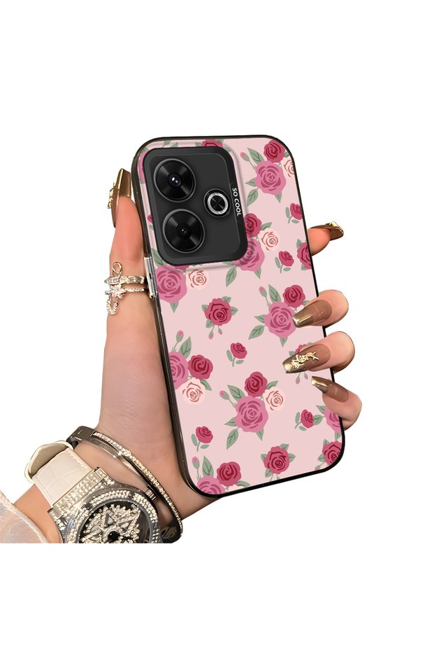 Redmi 13 Compatible Silicone Edge Hard Back Case Couple Floral Pattern Phone Case