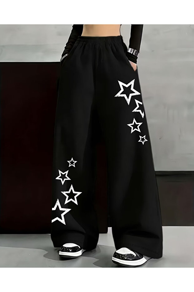Star Detail Printed Oversize Baggy Sweatpants
