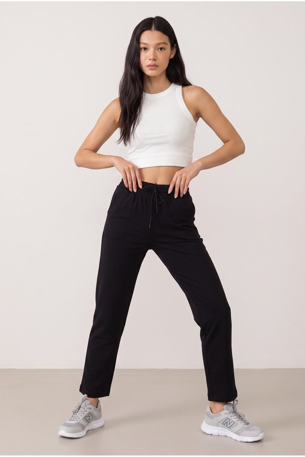 Women's High Waist Elastic Waist Lace-Up Straight-Leg Sweatpants Po-3011