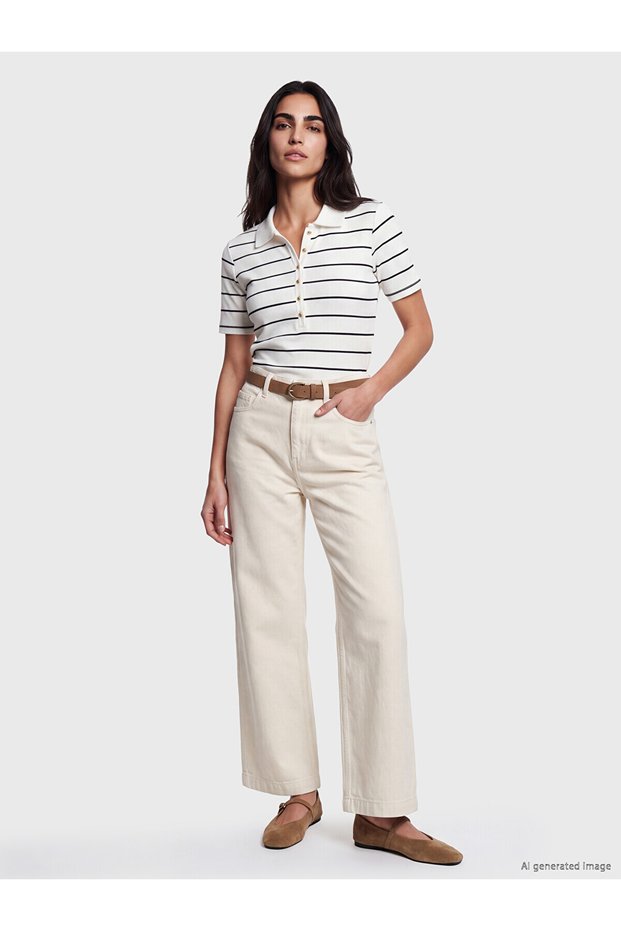 Lcw Jeans Ecru Belted Wideleg Women's Jean Trousers
