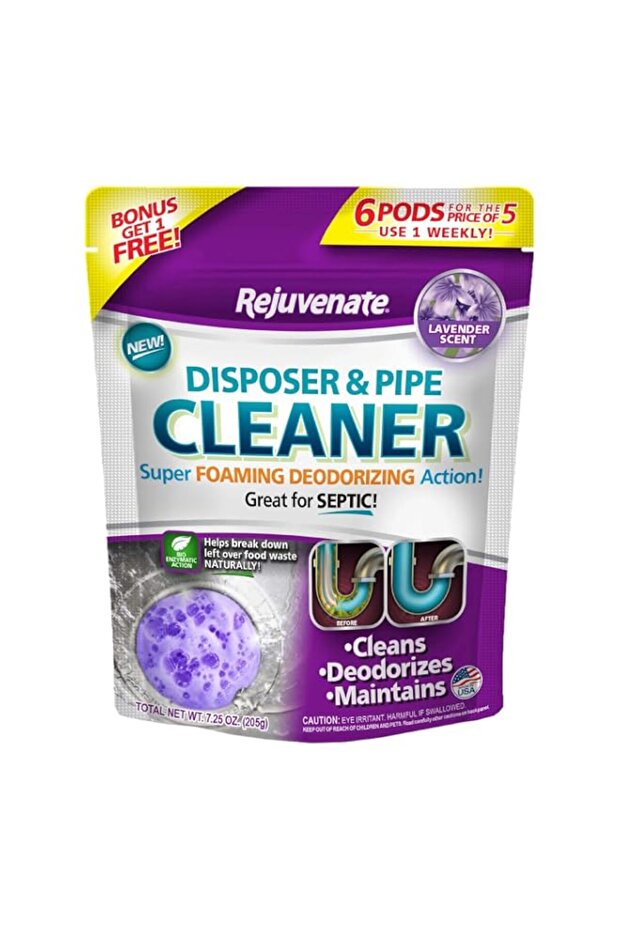 Rejuvenate Garbage Disposal and Drain Pipe Cleaner Powerful Foaming Action and Removes Garbage Disposal Smells 6 Unit Pack Lavender Scent