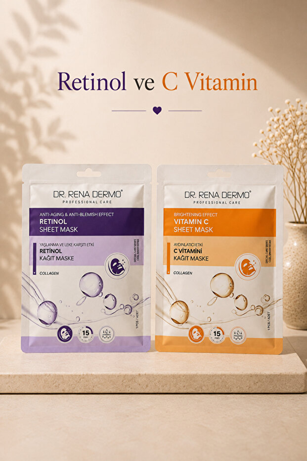 Retinol and Vitamin C Anti-Wrinkle and Brightening Effect Disposable 2-Pack Paper Mask
