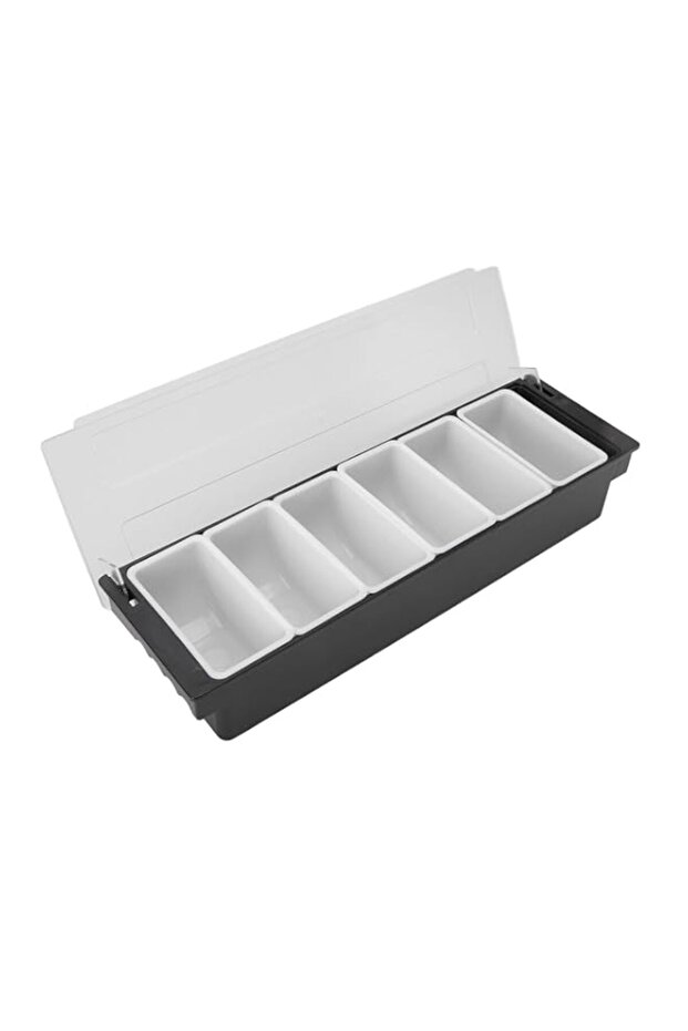 Fruit Caddy Condiment Container Black Plastic with Lid 6 Compartments for Picnics BBQs Portable Kitchen Storage