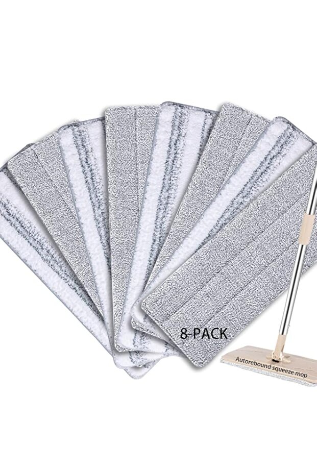 8-Pack 13" X 4.9" Flat Mop Replacement Pads, Nylon & Microfiber, Grey & White, for Floor Cleaning