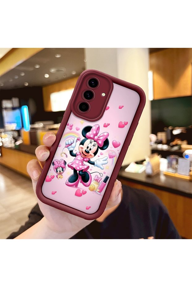 Samsung Galaxy A36 Compatible Case Camera Protector Minnie Pattern Burgundy Dear Couple Silicone Phone Case