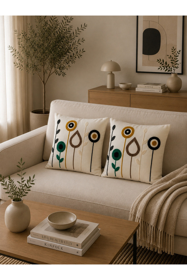 Punch Embroidered 2-Piece Throw Pillow Cover 40X40