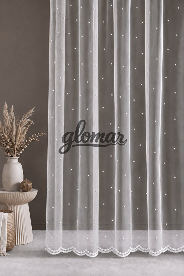 Polka Dot Patterned Skirt with Embroidery 1/3 Sik Pleated Tulle Curtain Suitable for Every Room Tulle with Cornice Buttons