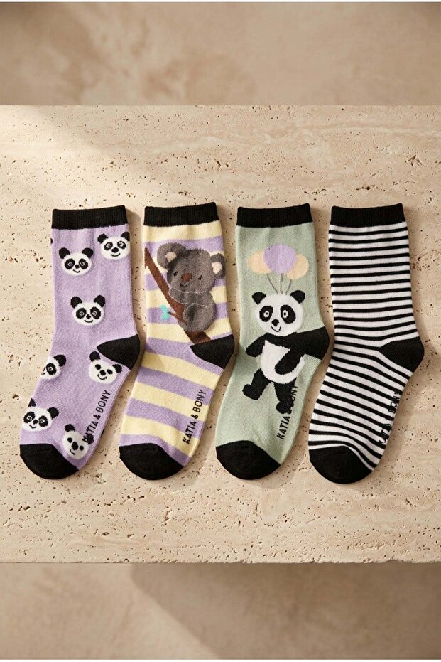 Children's 4'L Panda Patterned Cotton Socks