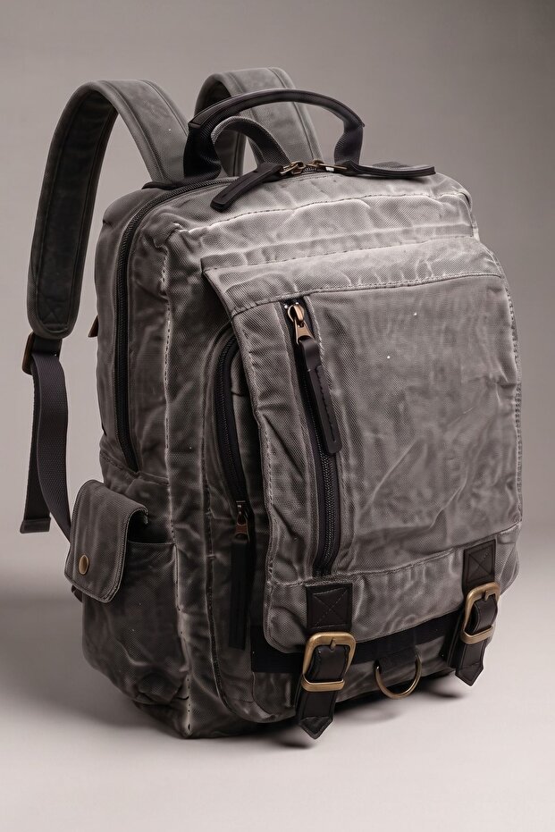 Celsus Grey 4013 Vintage Canvas Backpack, 15.6 Inch Laptop Compartment, Multi-Pocket Travel and Daily Use Bag