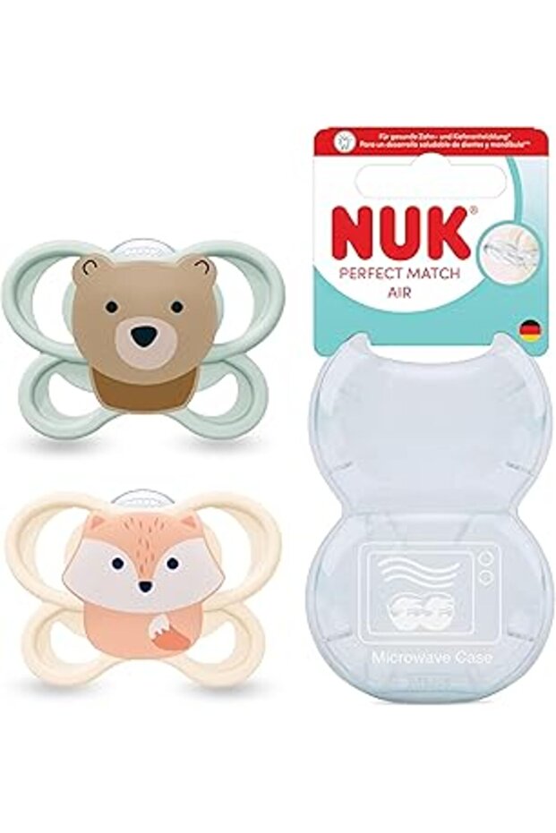 Nuk Pm Air 2-Pack Pacifier, 0-6 Months, Wolf/Bear