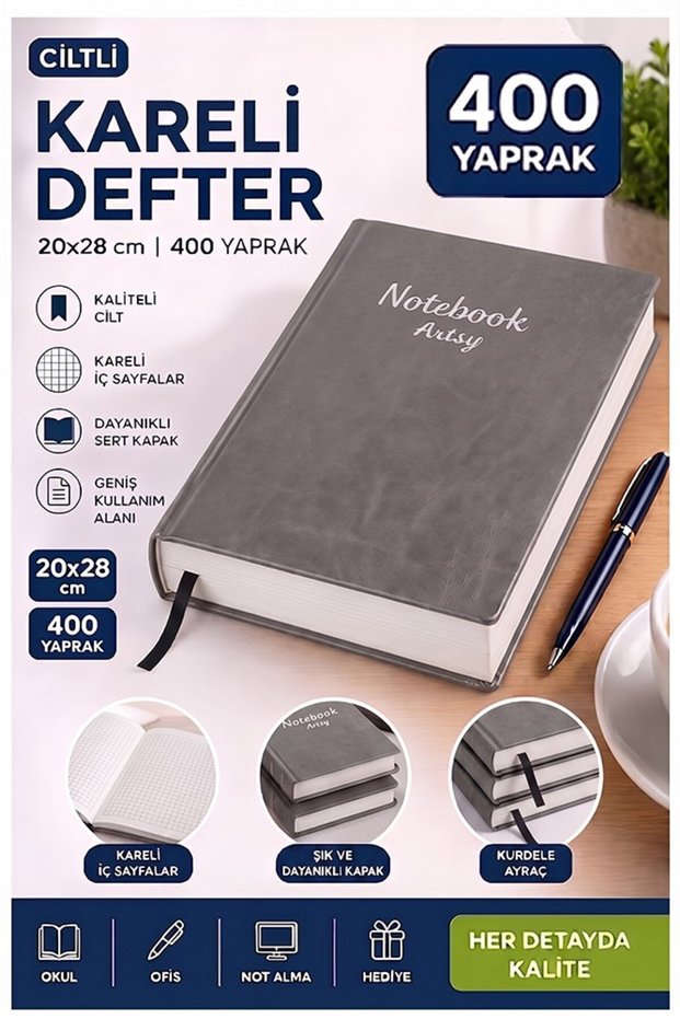 Hardcover Checkered Notebook 400 Sheets 20X28Cm 1 Piece Multi-Leaf Hard Cover Note Account Book School Office