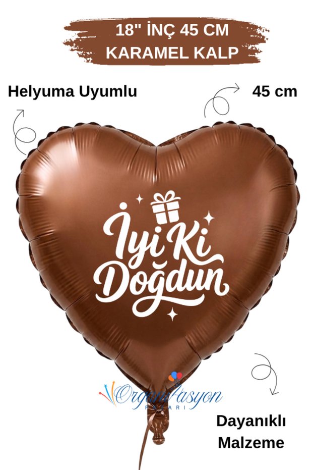 18 Inch Brown Heart Foil Balloon | Happy Birthday Gift Box Printed | Birthday Party Decoration Balloon