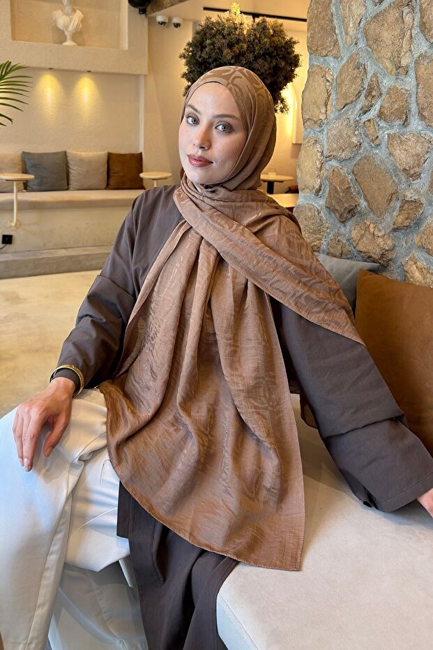 Cc Desen Aura Cotton Jacquard Shawl Milk Coffee