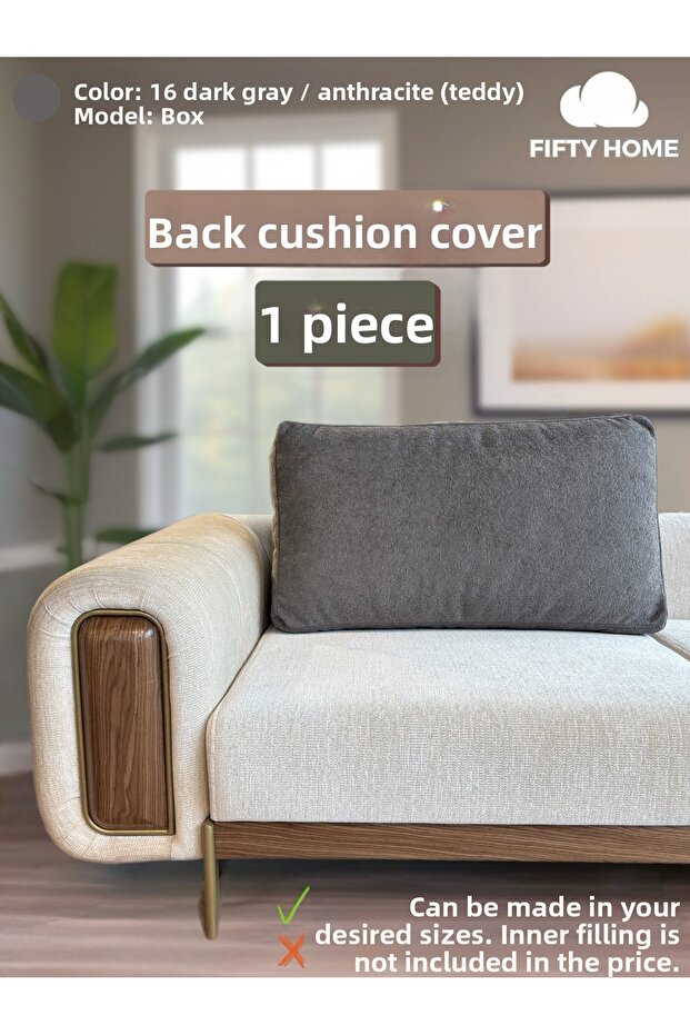 1 Piece Cover - Box Model with Zipper - Large Back Cushion Pillow - Teddy Fabric