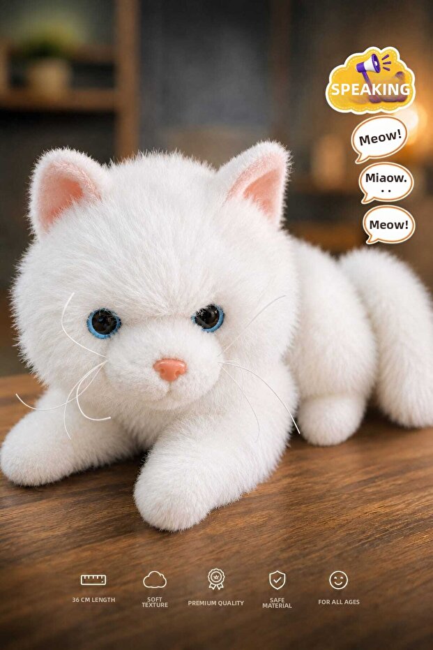 Cute and Realistic Plush Cat with Sound - 36 cm Soft Textured Premium Companion for Sleep and Play
